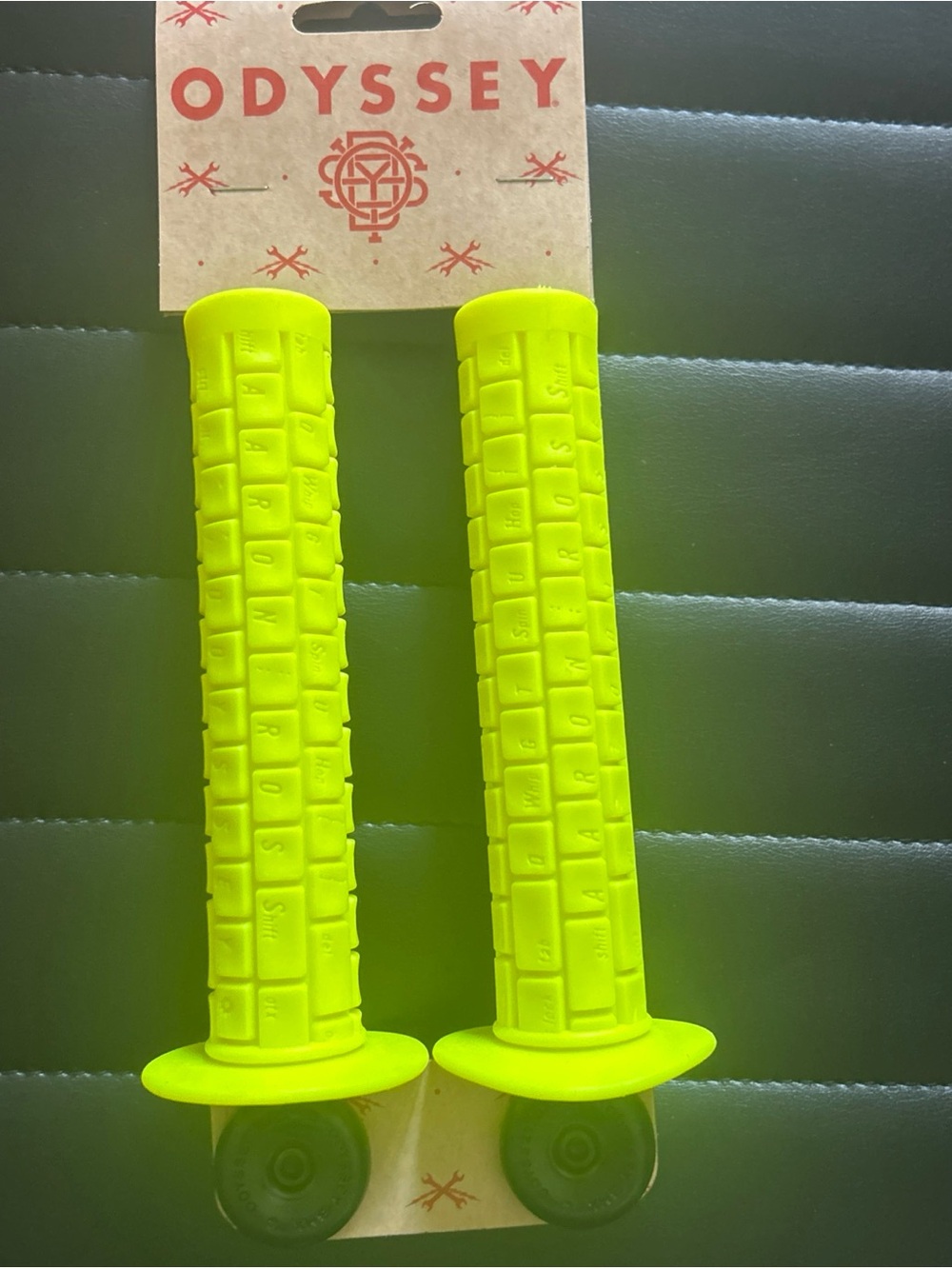 Odyssey Keyboard V1 Grips with Flange - FLO Yellow | Durable BMX Freestyle Bike